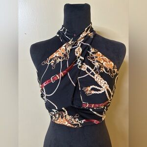 Blashe Black and Gold Rope Print Halter Top